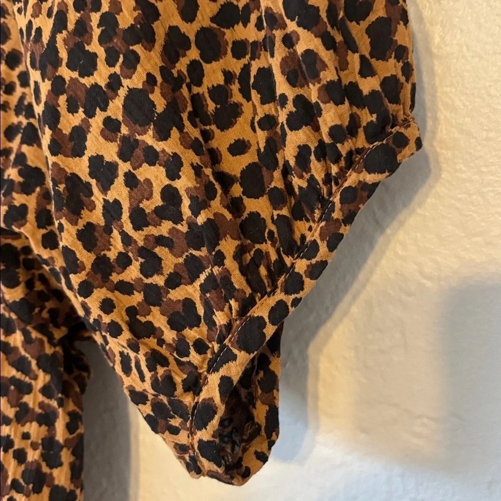 Madewell Leopard Animal Print Short Puff Sleeve Button Front Blouse S